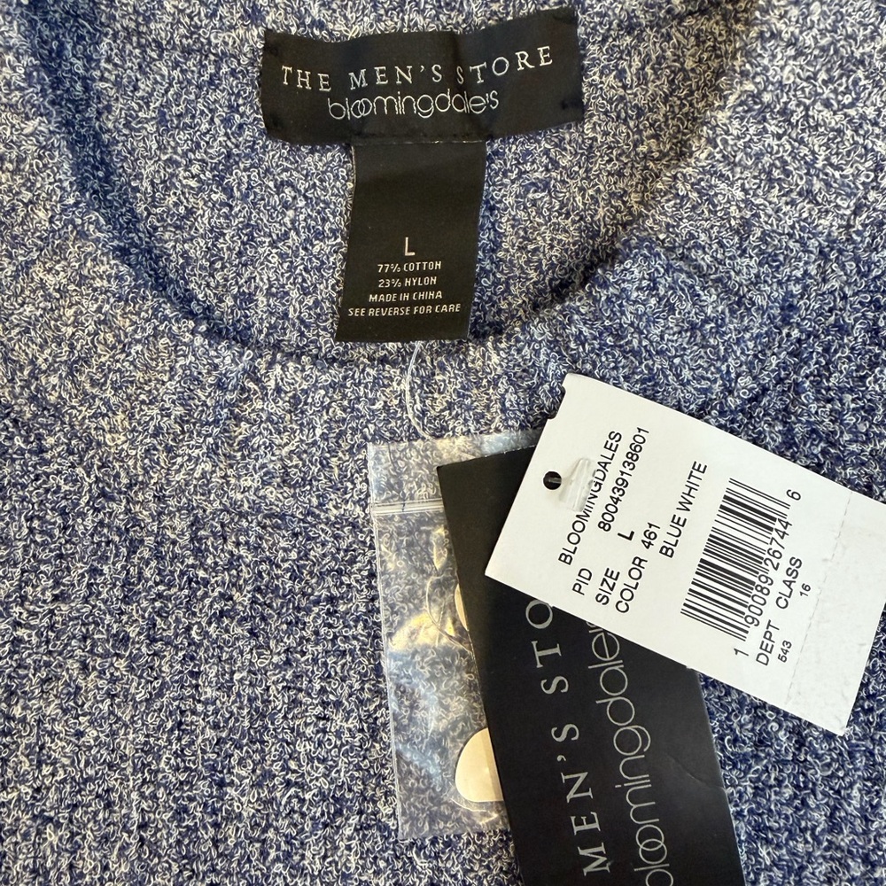 Bloomingdale's Blue and White Crewneck Sweater
